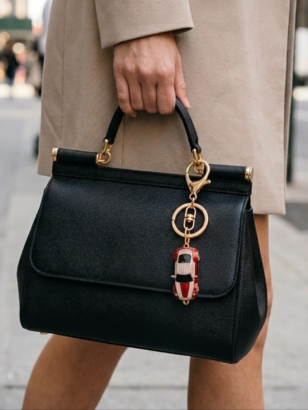Rhinestone Mini Red Car-Bag Chain/ Keychain.